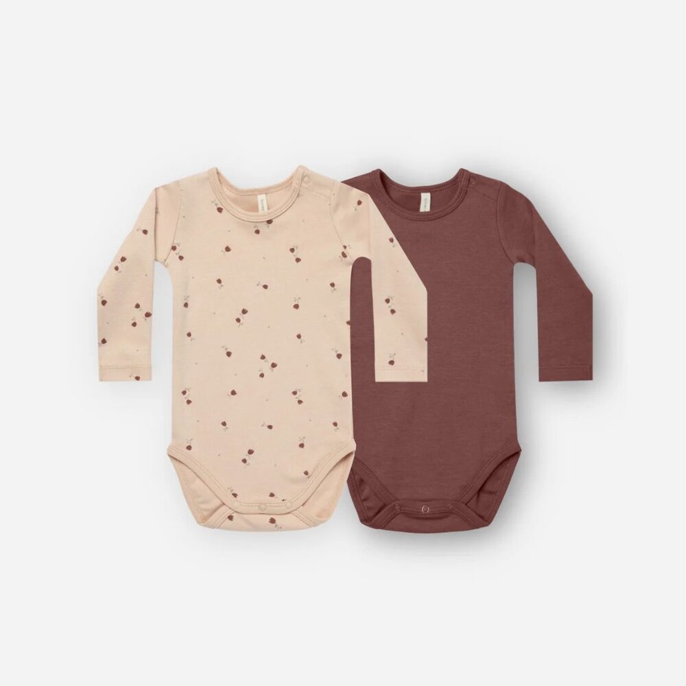 Quincy Mae Jersey Bodysuit 2 Pack - Tulips Shell / Plum, Size 0-3M